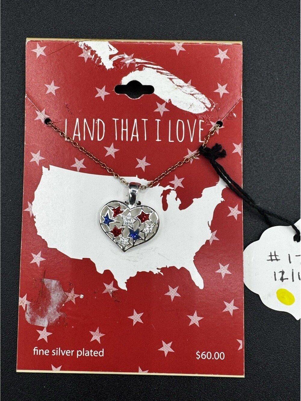 Patriotic Heart Necklace Land That I Love Silver Plated USA Stars NWT